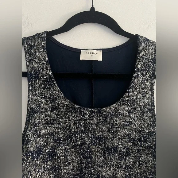 Everly Tweed Overlay Shift Dress – Medium – Navy/Black - Picture 2 of 4